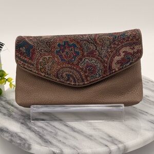 Paisley BROWN TAN Tapestry Floral Clutch Purse Includes Checkbook Cover